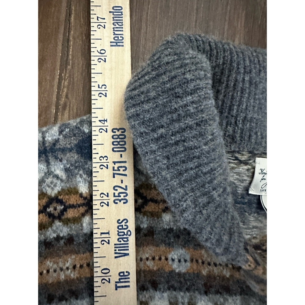 J. Crew Womens L Lambswool Fair Isle Shawl Collar Button Cardigan Sweater Grey - Picture 7 of 10